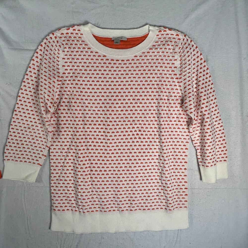 Halogen Scalloped Knit Sweater Womens Size L Cream Rust Textured